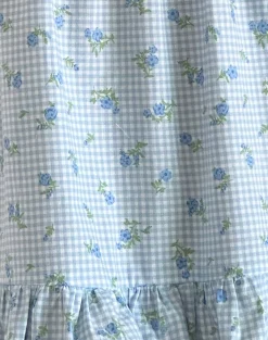 Motel Rocks Printed Dresses | Day Dresses-Trim Mini Dress in Blue Flower Gingham