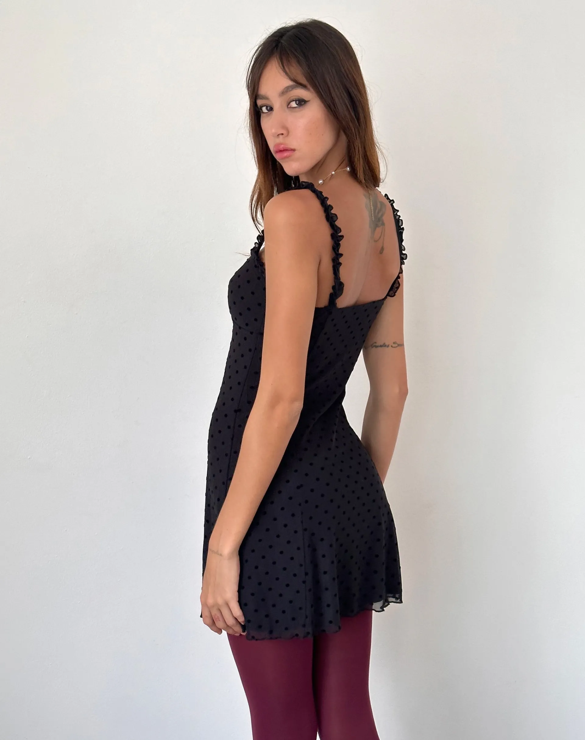 Motel Rocks Printed Dresses | Little Black Dresses-Trisha Mini Dress in Polka Black Flock