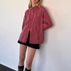 Motel Rocks Shirts And Blouses | Printed Tops-Turner Oversized Shirt in Maroon Stripe maroonstripe