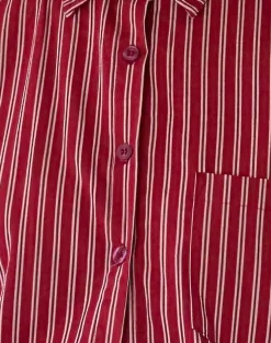 Motel Rocks Shirts And Blouses | Printed Tops-Turner Oversized Shirt in Maroon Stripe maroonstripe