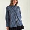 Motel Rocks Tailoring | Shirts And Blouses-Turner Shirt in Dark Blue Indigo Stripe DarkBlueIndigoStripe