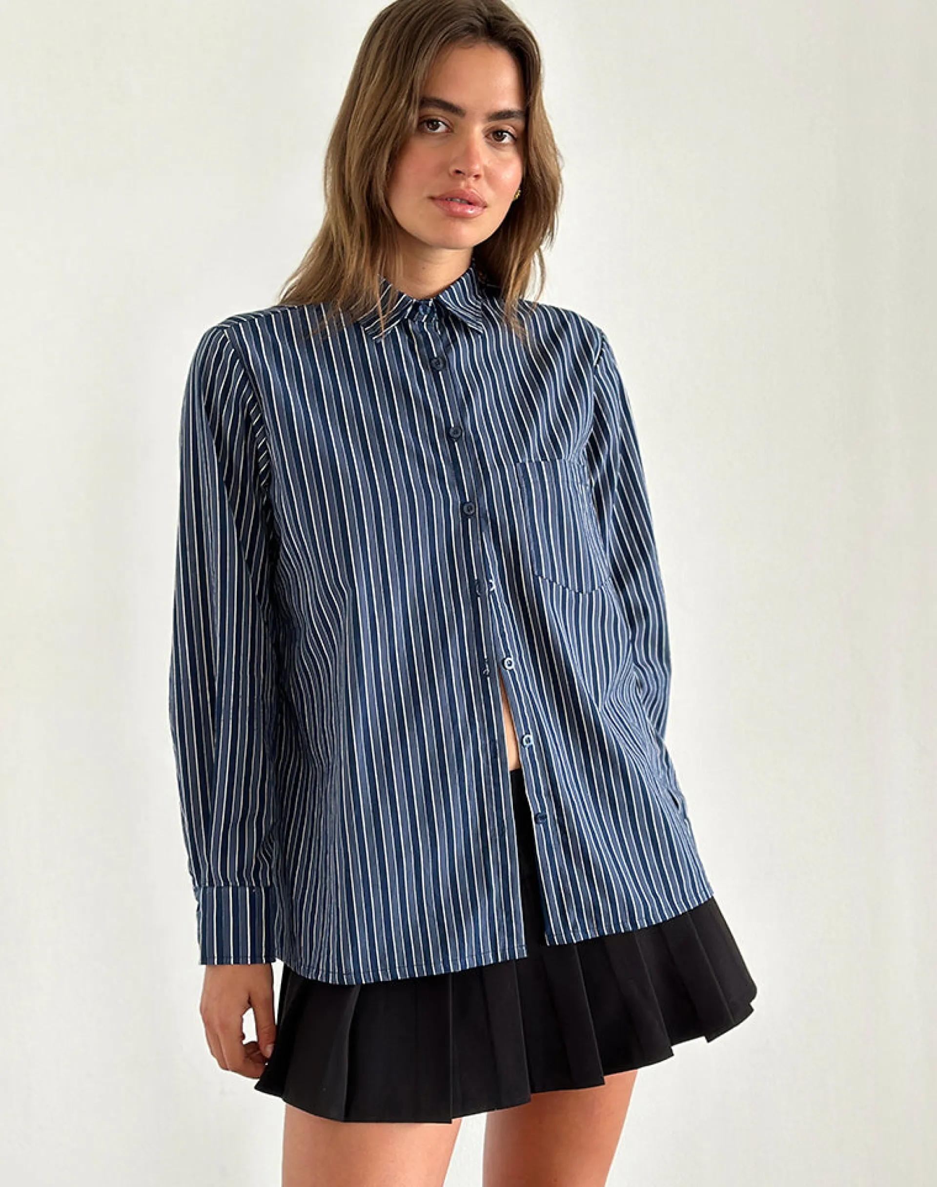 Motel Rocks Tailoring | Shirts And Blouses-Turner Shirt in Dark Blue Indigo Stripe DarkBlueIndigoStripe