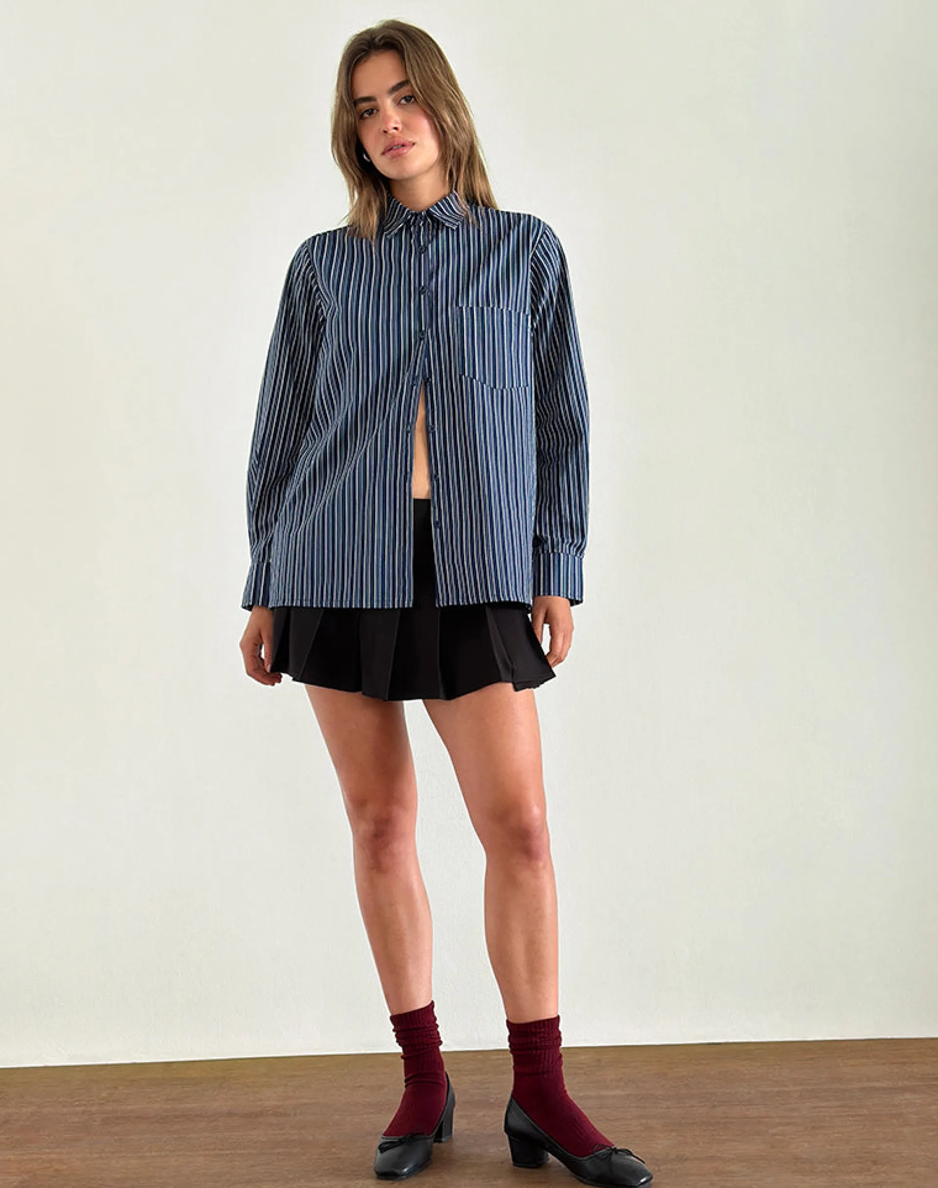 Motel Rocks Tailoring | Shirts And Blouses-Turner Shirt in Dark Blue Indigo Stripe DarkBlueIndigoStripe