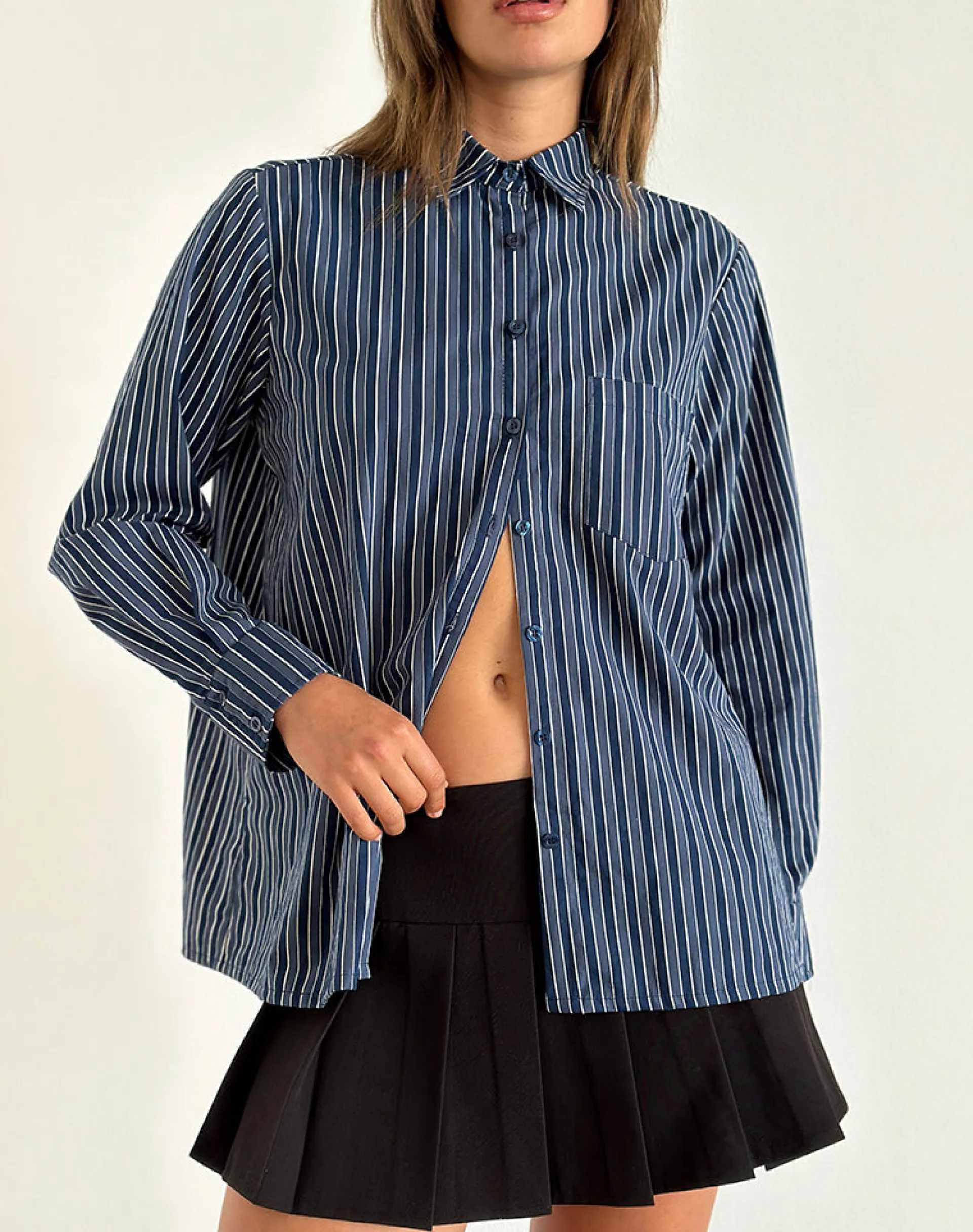 Motel Rocks Tailoring | Shirts And Blouses-Turner Shirt in Dark Blue Indigo Stripe DarkBlueIndigoStripe