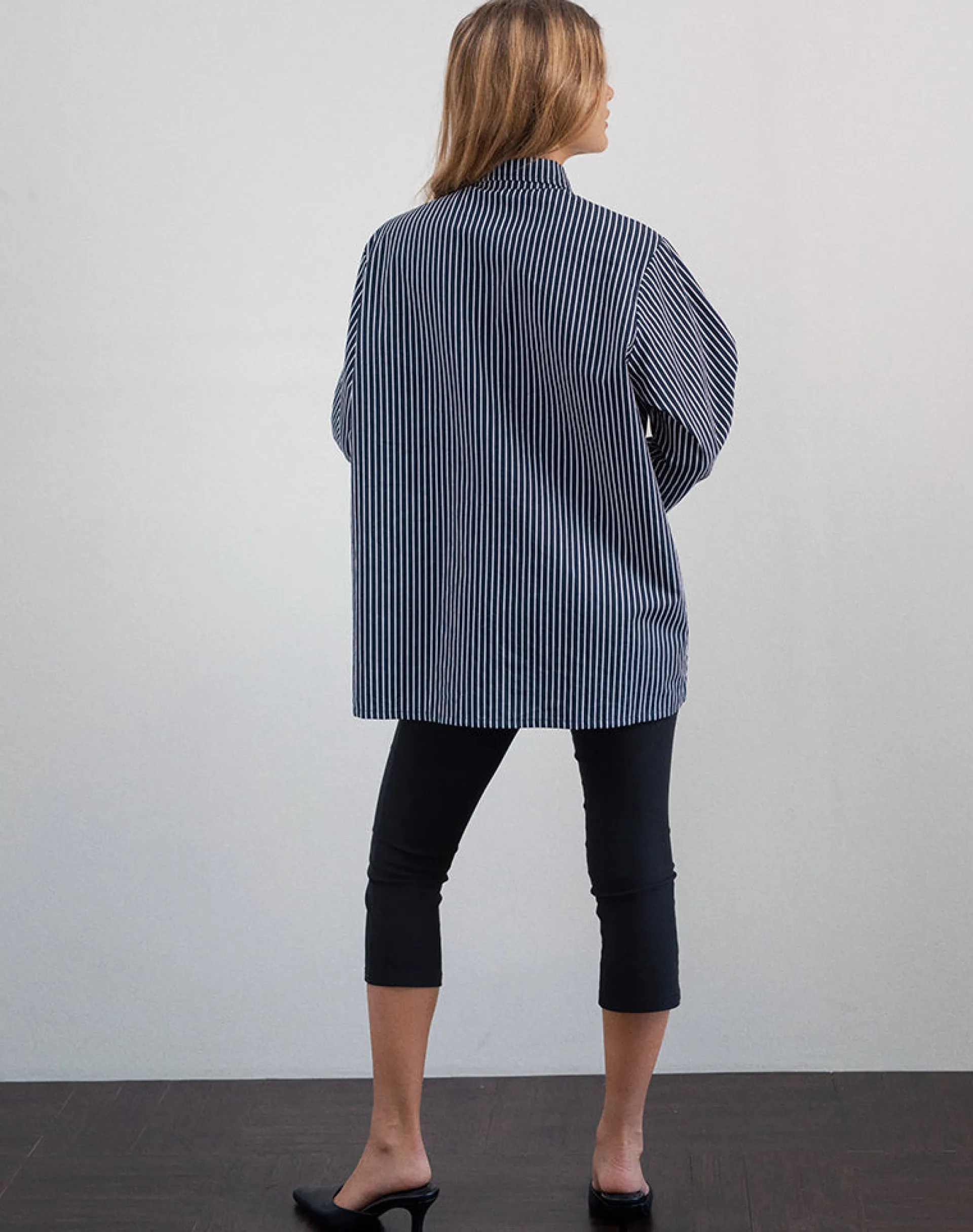 Motel Rocks Shirts And Blouses | Printed Tops-Turner Shirt in Mono Stripe Navy MonoStripeNavy
