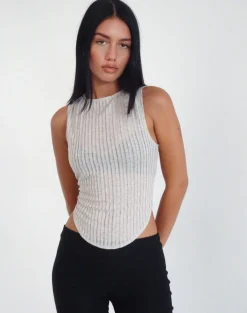 Motel Rocks Vest Tops | Going Out Tops-Tyla Knitted Top in Oatmilk