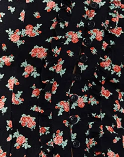 Motel Rocks Printed Tops-Uhuy Bardot Crop Top in Flowing Rose Black