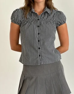 Motel Rocks Tailoring | Shirts And Blouses-Ulsan Fitted Shirt in Black and Grey Stripe BlackandGreyStripe