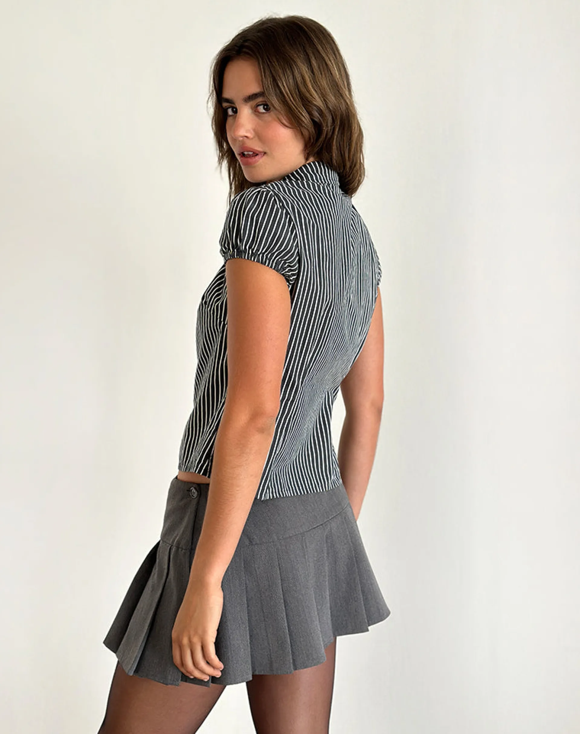 Motel Rocks Tailoring | Shirts And Blouses-Ulsan Fitted Shirt in Black and Grey Stripe BlackandGreyStripe