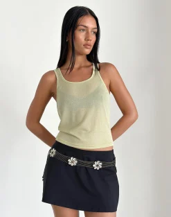 Motel Rocks Vest Tops | Strappy Tops-Umika Vest Top in Yellow Shimmer