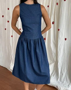 Motel Rocks Day Dresses-Uretta Maxi Dress in Denim Indigo