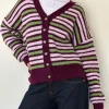 Motel Rocks Cardigans-Uriela Cardigan in Green Pink and Burgundy Stripes GreenPinkandBurgundyStripes