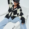 Motel Rocks Cardigans-Uriela Cardigan in Harlequin Black and Off White HarlequinBlackandOffWhite