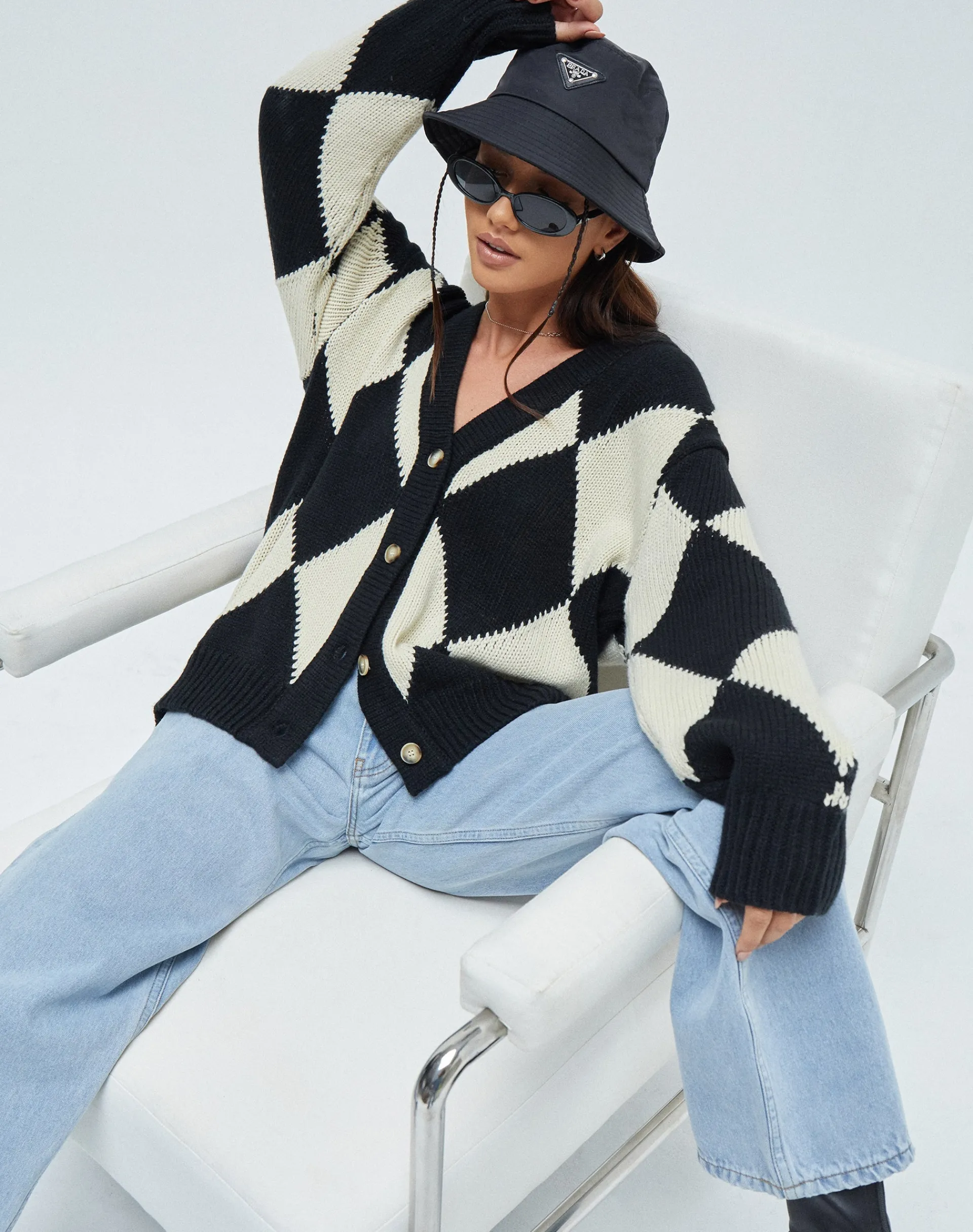 Motel Rocks Cardigans-Uriela Cardigan in Harlequin Black and Off White HarlequinBlackandOffWhite