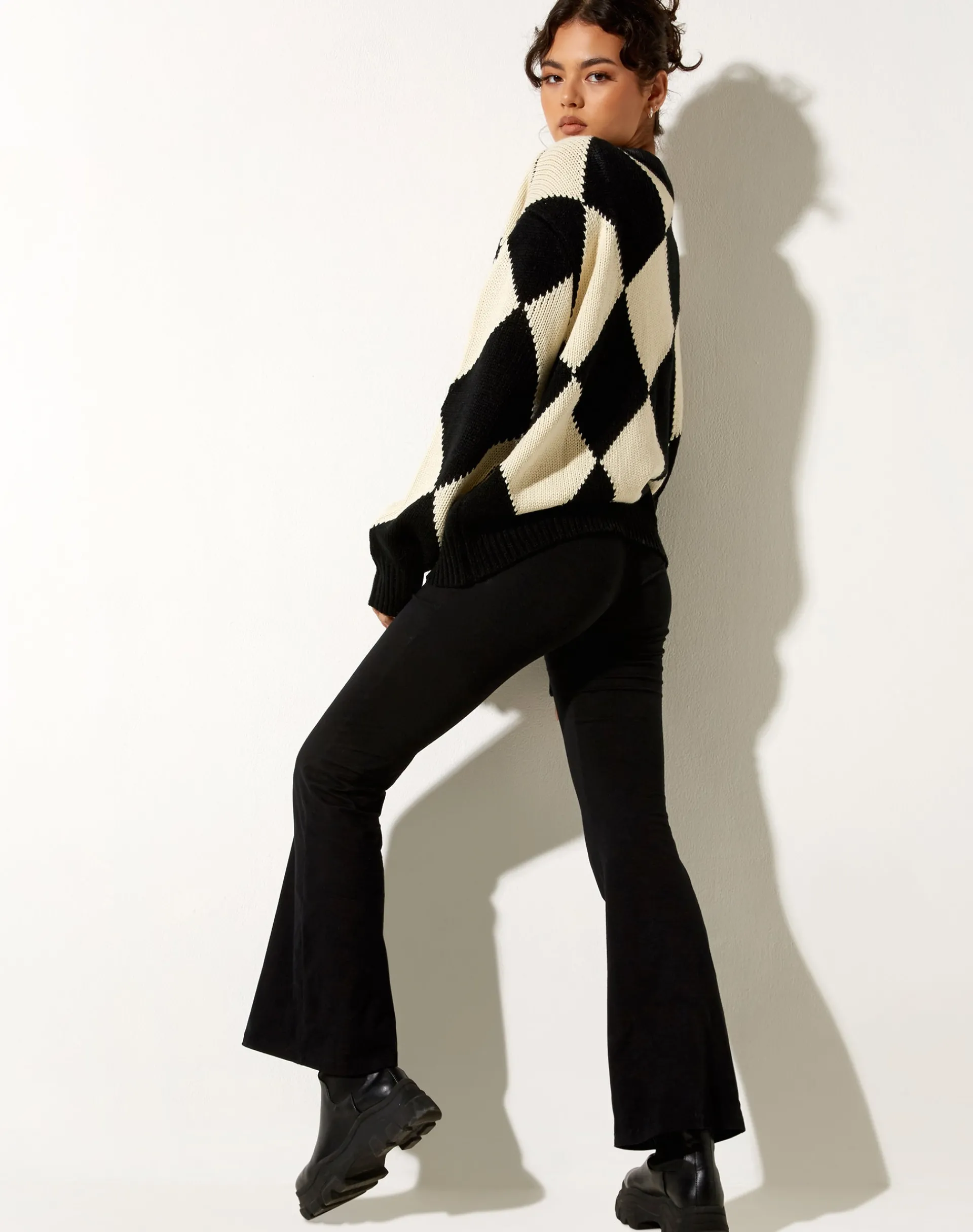 Motel Rocks Cardigans-Uriela Cardigan in Harlequin Black and Off White HarlequinBlackandOffWhite