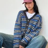 Motel Rocks Cardigans-Uriela Cardigan in Light Grey and Blue Grey Stripe LightGreyandBlueGreyStripe