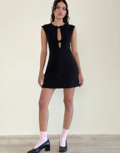 Motel Rocks Tailoring | Little Black Dresses-Vadanni Bow Front Mini Dress in Black