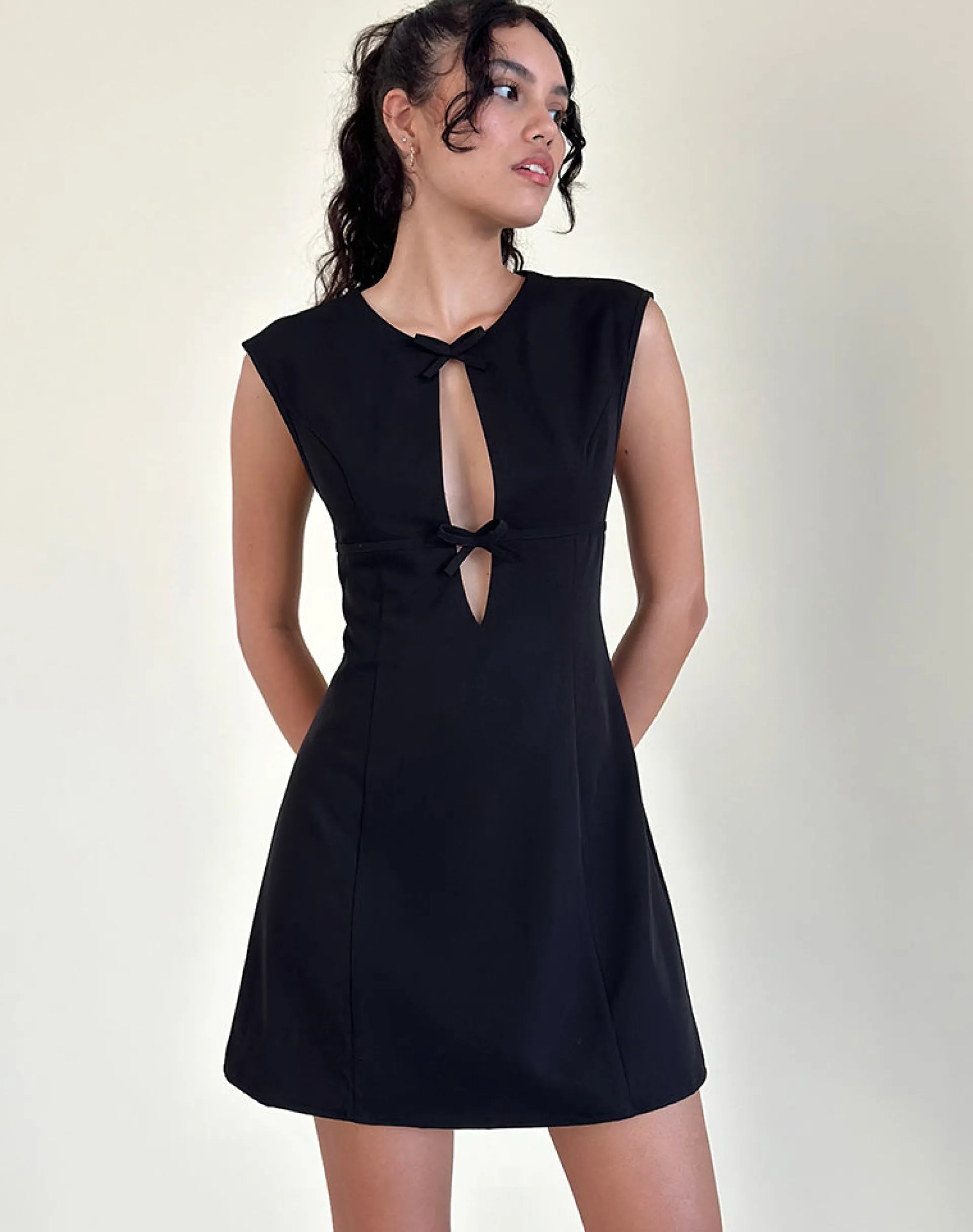 Motel Rocks Tailoring | Little Black Dresses-Vadanni Bow Front Mini Dress in Black