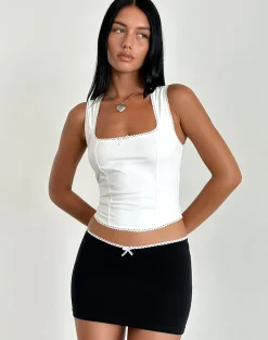 Motel Rocks Mini Skirts-Vadia Mini Skirt in Black with White Picot Trim and Bow