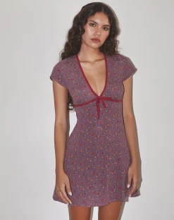 Motel Rocks Printed Dresses | Day Dresses-Vaiso Mini Dress in Flowing Rose Deep Purple flowingrosedeeppurple