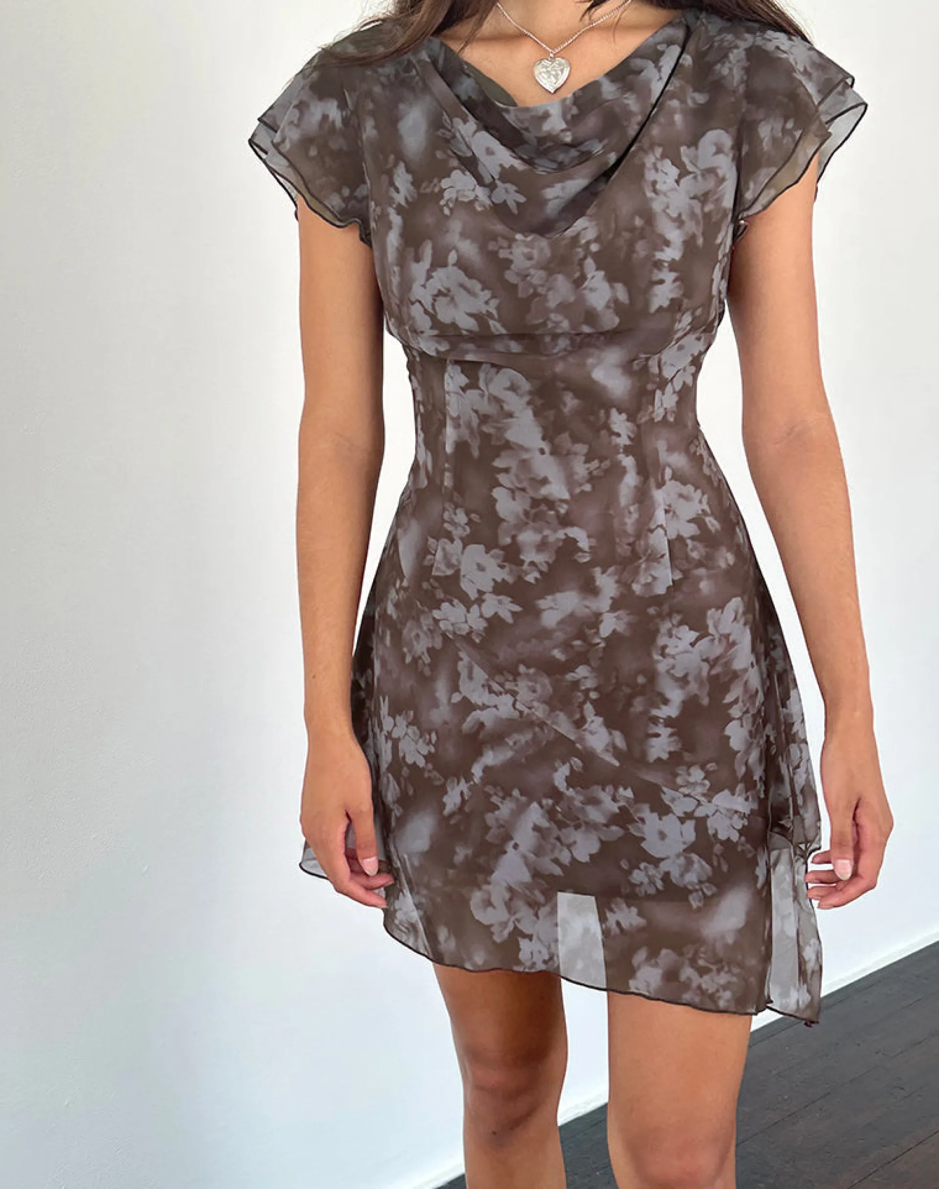 Motel Rocks Printed Dresses | Bodycon Dresses-Valencia Mini Dress in Botanical Shadow Brown