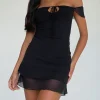 Motel Rocks Little Black Dresses | Party Dresses-Valory Bardot Mini Dress in Mesh black