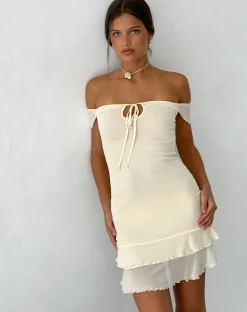 Motel Rocks Party Dresses | Mini Dresses-Valory Bardot Mini Dress in Mesh ivory