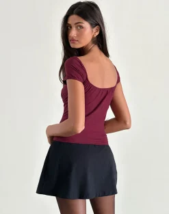 Motel Rocks Basic Tops-Vardah Top in Burgundy Jersey