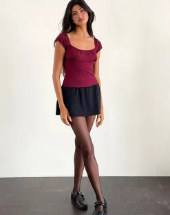 Motel Rocks Basic Tops-Vardah Top in Burgundy Jersey