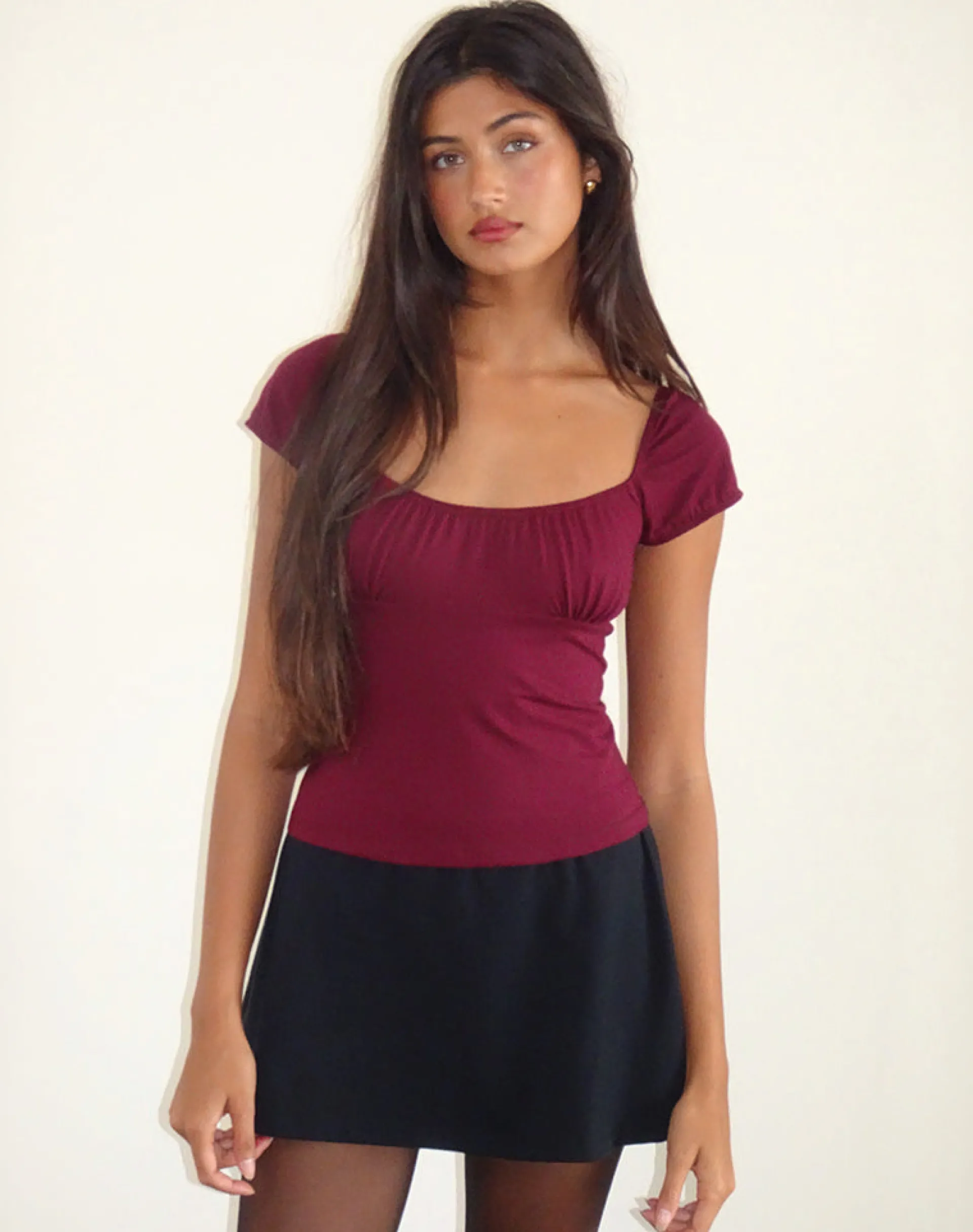 Motel Rocks Basic Tops-Vardah Top in Burgundy Jersey