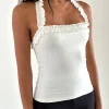 Motel Rocks Basic Tops | Halterneck Tops-Veda Ruched Halterneck Top in Slinky White