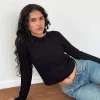 Motel Rocks Basics | Long Sleeve Tops-Venia Knitted Long Sleeve Top in Black