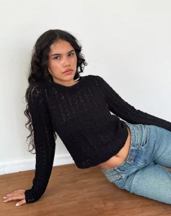 Motel Rocks Basics | Long Sleeve Tops-Venia Knitted Long Sleeve Top in Black