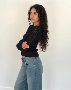 Motel Rocks Basics | Long Sleeve Tops-Venia Knitted Long Sleeve Top in Black