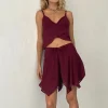 Motel Rocks Mini Skirts-Veny Mini Skirt in Chiffon Oxblood
