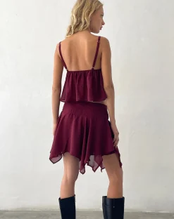 Motel Rocks Mini Skirts-Veny Mini Skirt in Chiffon Oxblood
