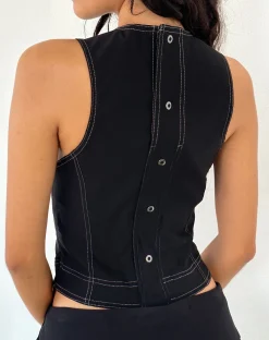 Motel Rocks Vest Tops-Verbena Lace Panel Top in Black Tailoring