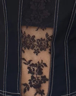 Motel Rocks Vest Tops-Verbena Lace Panel Top in Black Tailoring