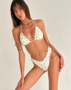 Motel Rocks Swimwear-Veroly Bikini Bottom in Blue Cluster Floral BlueClusterFloral
