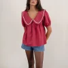 Motel Rocks Tailoring | Shirts And Blouses-Viana Blouse in Adrenaline Red with White Trim