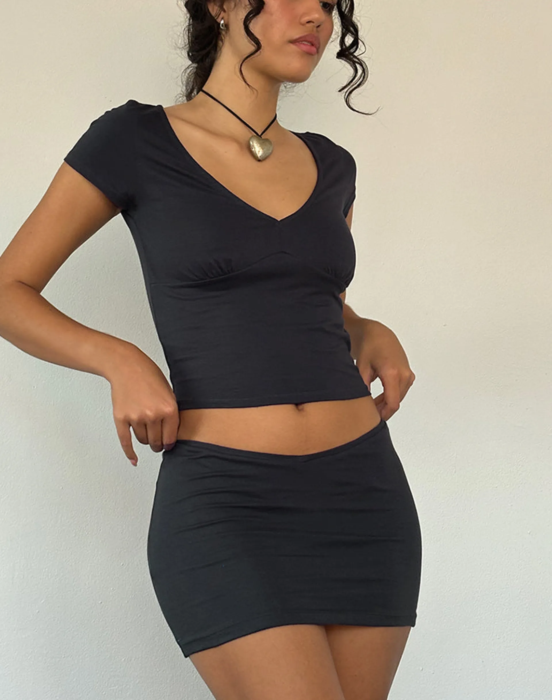 Motel Rocks Basics | Mini Skirts-Vidia V Front Mini Skirt in Ocean Storm OceanStorm