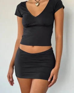 Motel Rocks Basics | Mini Skirts-Vidia V Front Mini Skirt in Ocean Storm OceanStorm