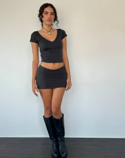 Motel Rocks Basics | Mini Skirts-Vidia V Front Mini Skirt in Ocean Storm OceanStorm