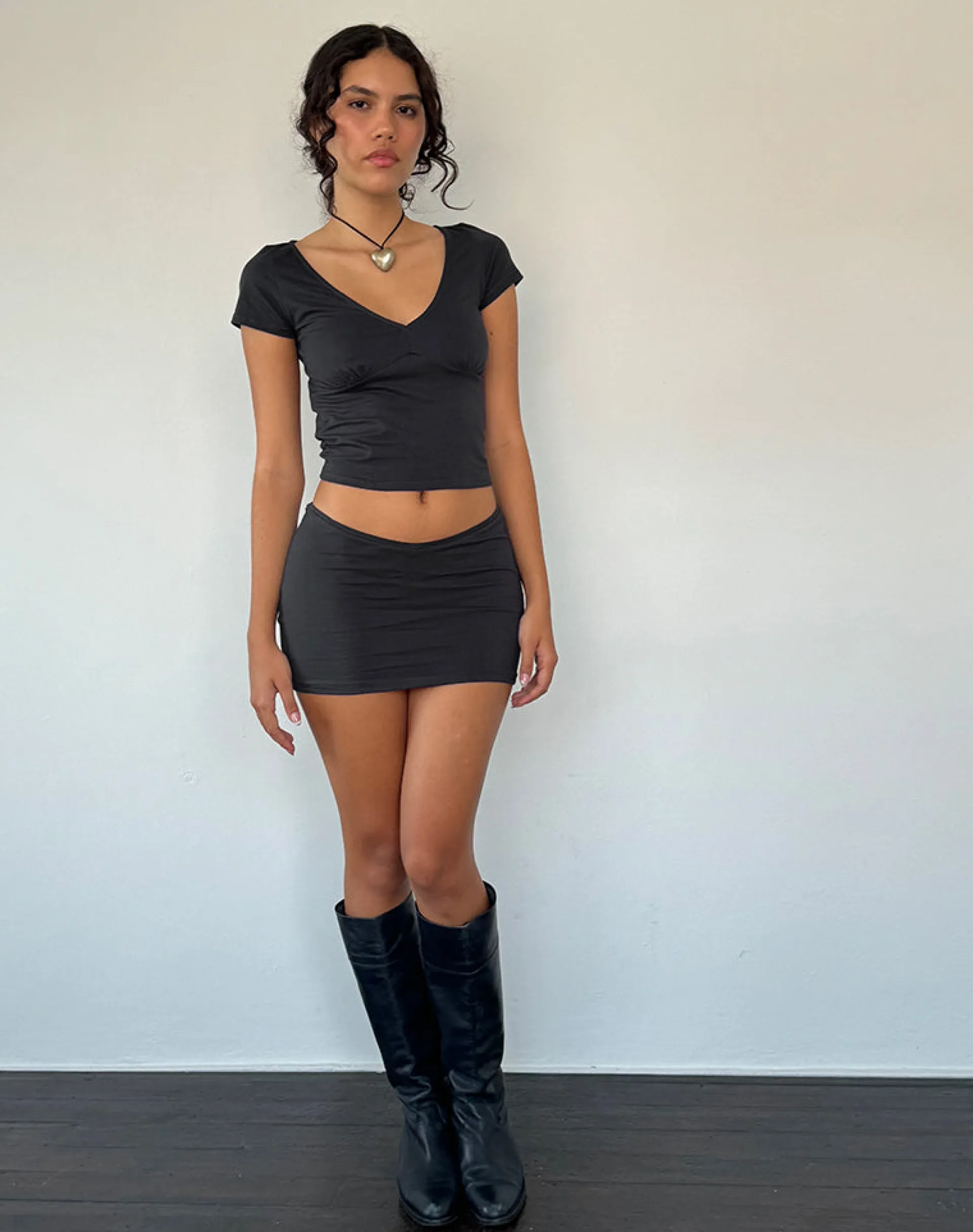 Motel Rocks Basics | Mini Skirts-Vidia V Front Mini Skirt in Ocean Storm OceanStorm
