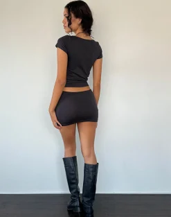 Motel Rocks Basics | Mini Skirts-Vidia V Front Mini Skirt in Ocean Storm OceanStorm