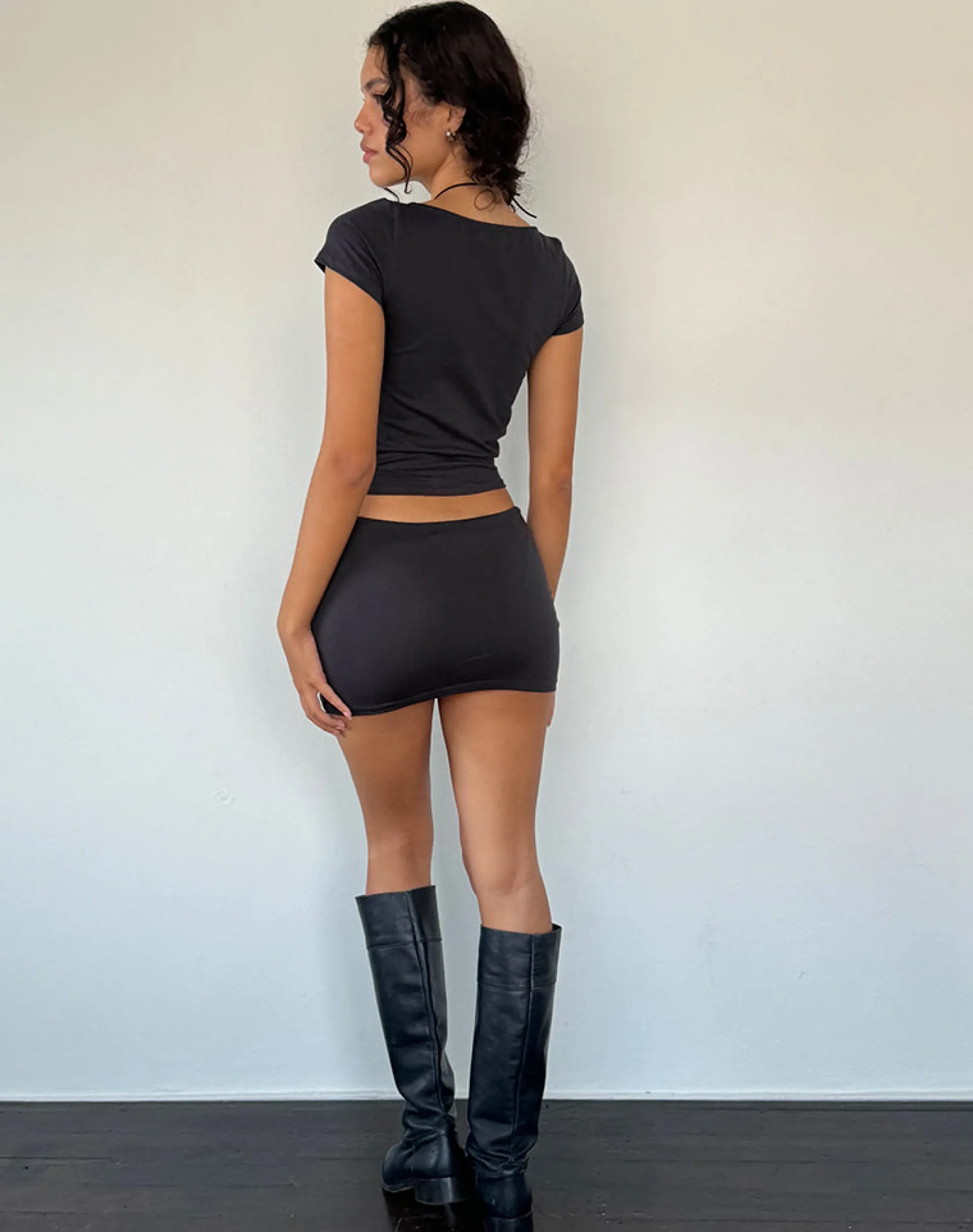 Motel Rocks Basics | Mini Skirts-Vidia V Front Mini Skirt in Ocean Storm OceanStorm