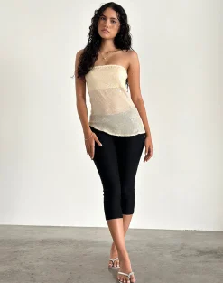 Motel Rocks Bandeau Tops | Sequin Tops-Viksuni Bandeau Top in Nude Clear Tinted Disc