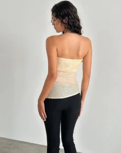 Motel Rocks Bandeau Tops | Sequin Tops-Viksuni Bandeau Top in Nude Clear Tinted Disc