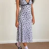Motel Rocks Printed Dresses | Day Dresses-Vilinia Dress in Pale Grey Flower Cluster Flock PaleGreyFlowerClusterFlock