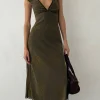 Motel Rocks Printed Dresses-Vilinia Midi Dress in Abstract Botanic Dark Olive darkoliveabstrbotanic